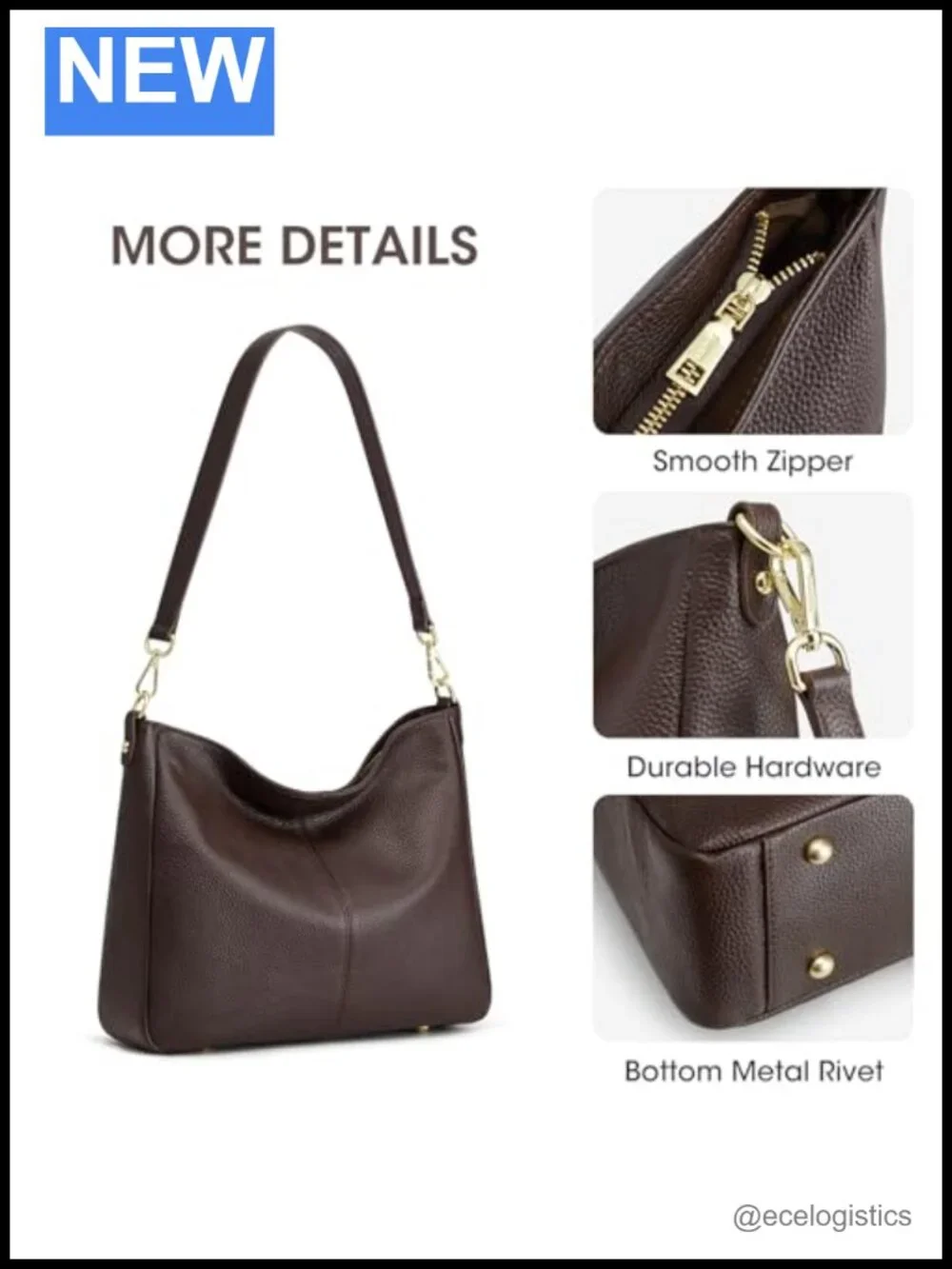 Genuine Leather Crossbody Hobo Bag with 2 Straps